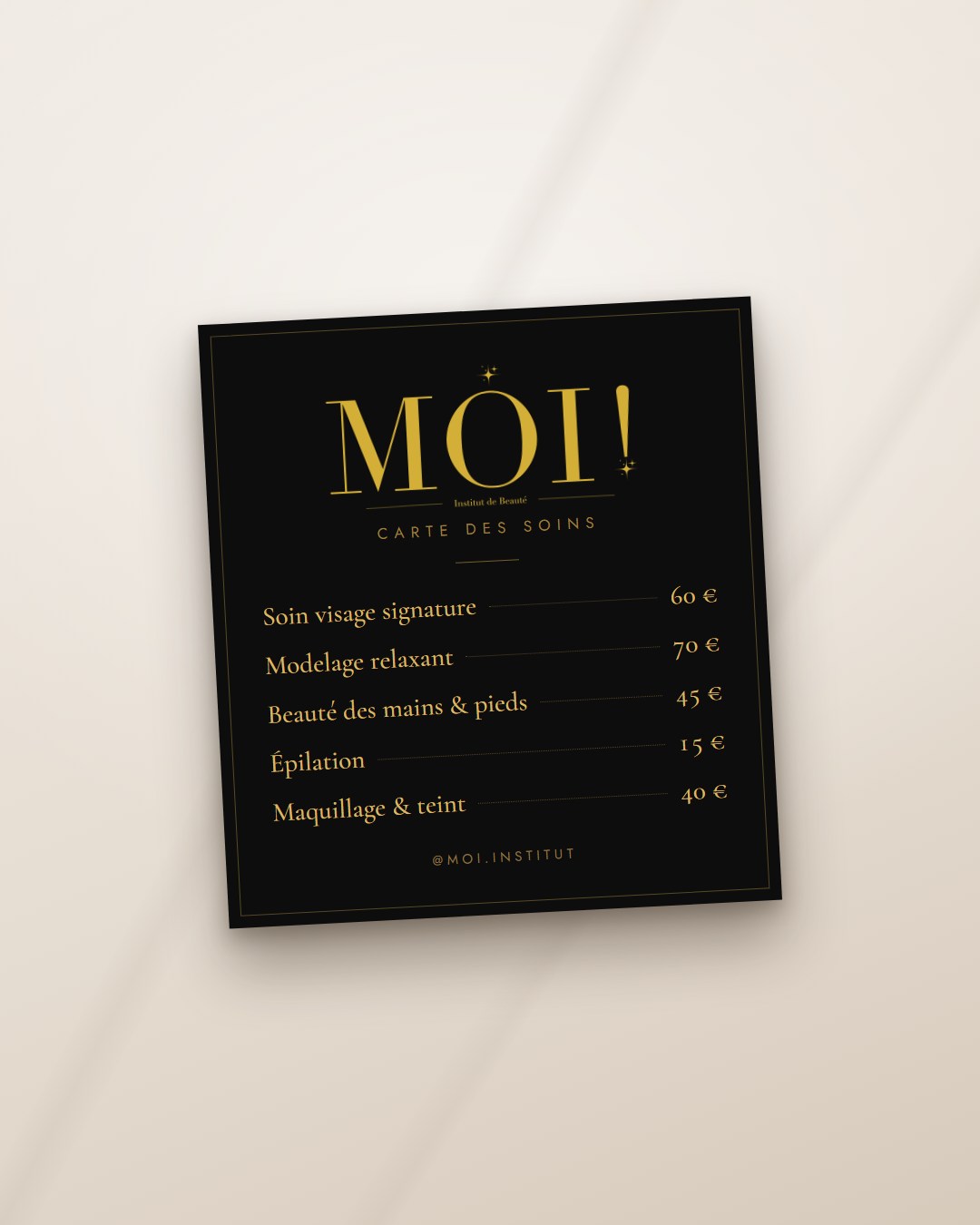 MOI !, carte des soins de l'institut